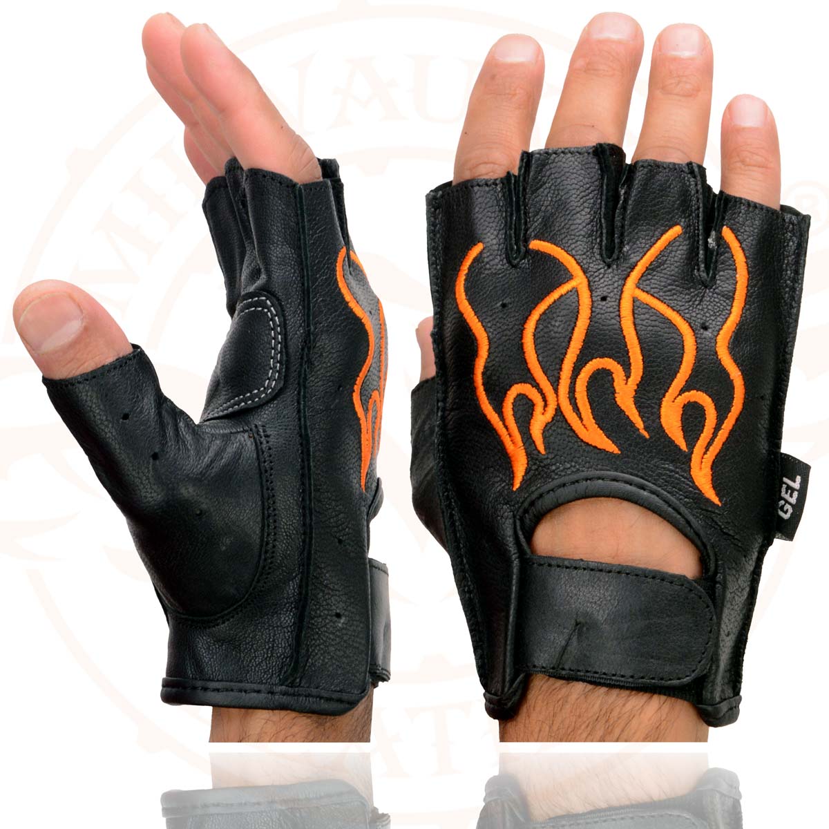 🔥 Milwaukee Leather SH198 — Orange Flame Fingerless Riding Gloves 🔥