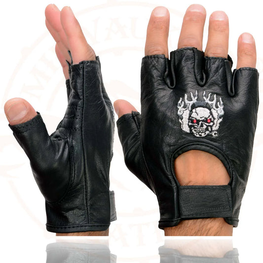 🔥 Milwaukee Leather SH351 — Fingerless Gloves with Flaming Skull Attitude 🔥