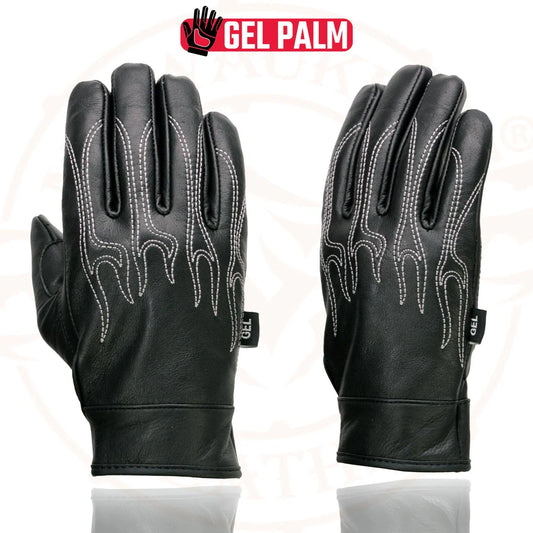 🔥 Milwaukee Leather SH820 — White Flame Cruising Gloves with Gel Palm 🔥
