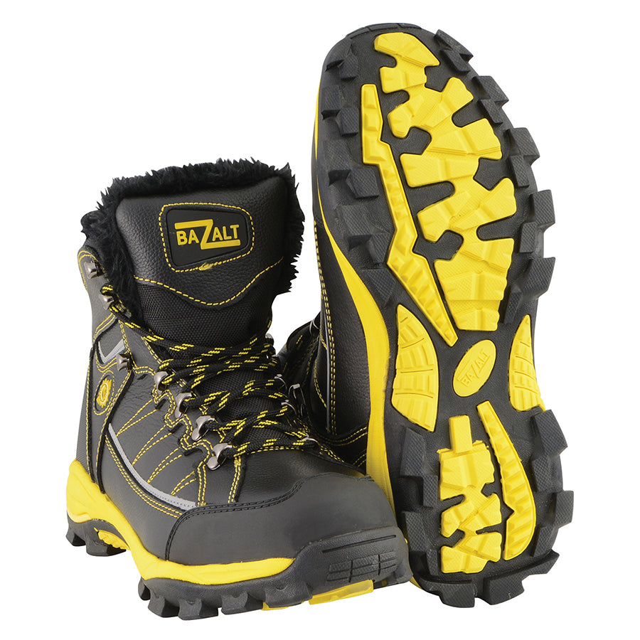 Men’s Black & Yellow Water & Frost Proof Leather Boots w/ Fur Lining