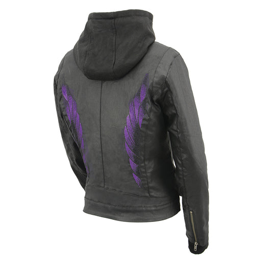 Women's Black Zipper Front Jacket with Full Sleeve Removable Hoodie