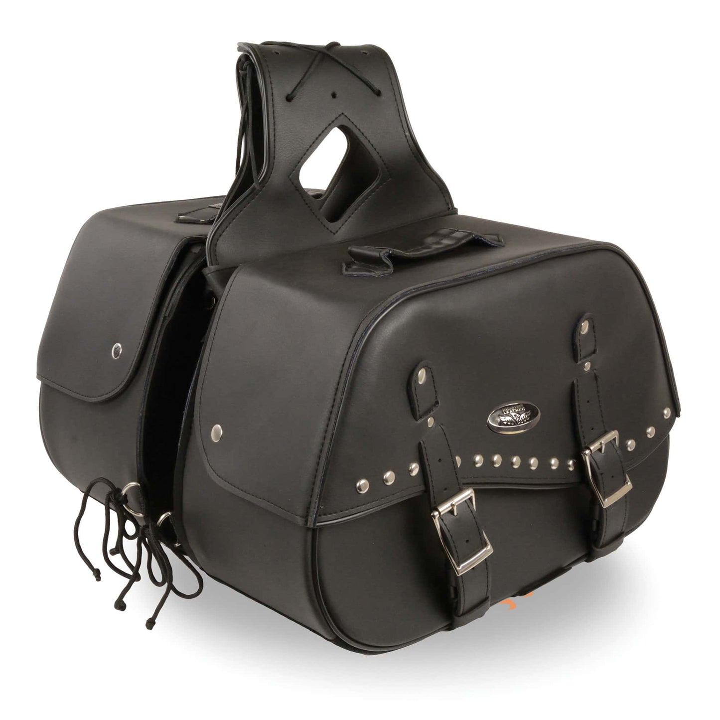 Zip-Off Two Buckle Extended Lid Studded PVC Throw Over Saddle Bag