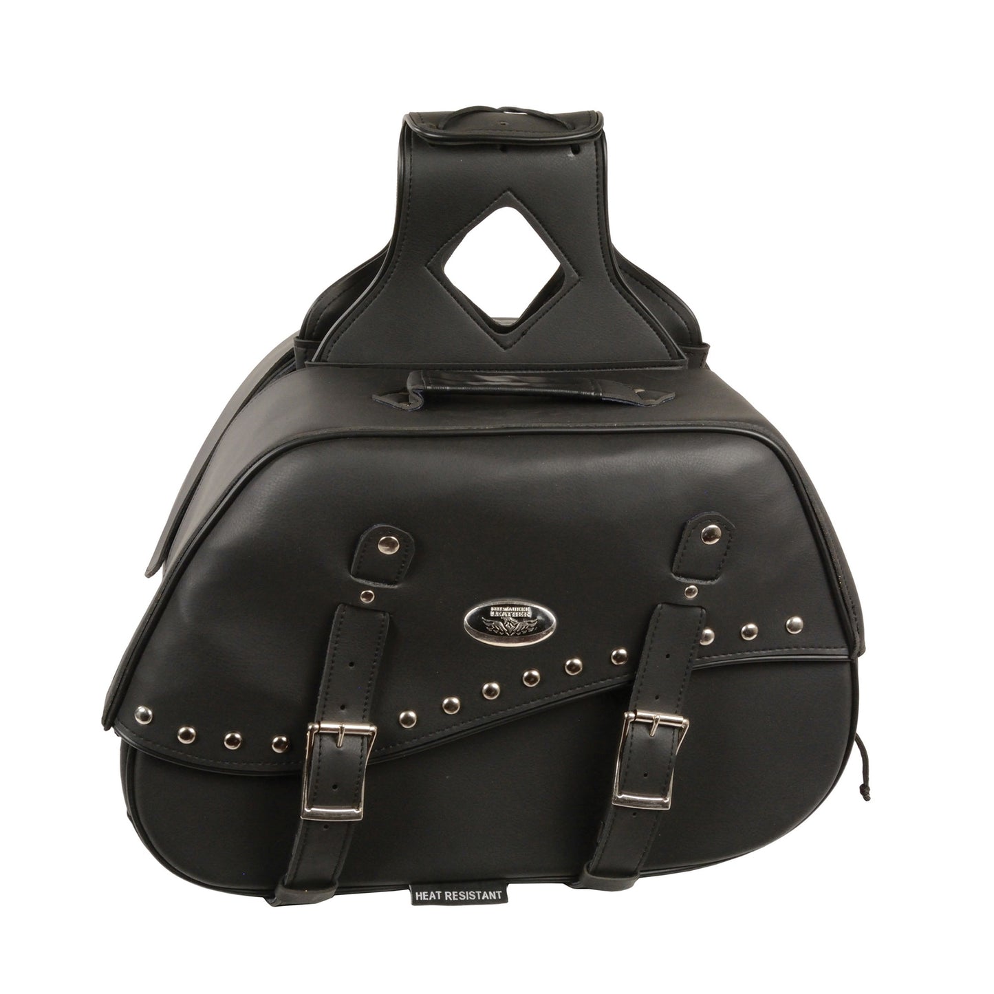 Zip-Off Two Buckle Extended Lid Studded PVC Throw Over Saddle Bag