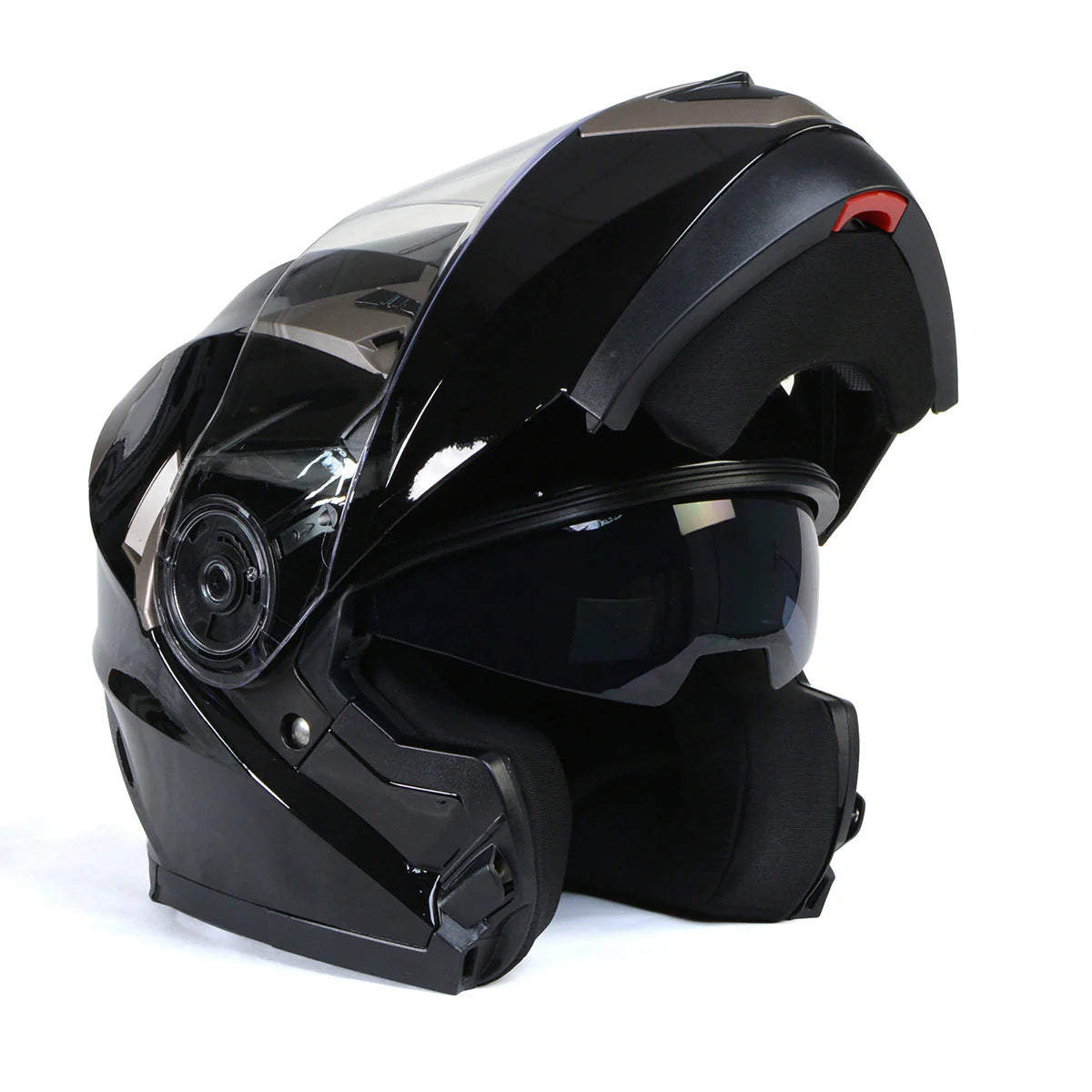 Ionized Gloss Black Advanced Motorcycle Modular Helmet Biker w/ Drop Down Visor