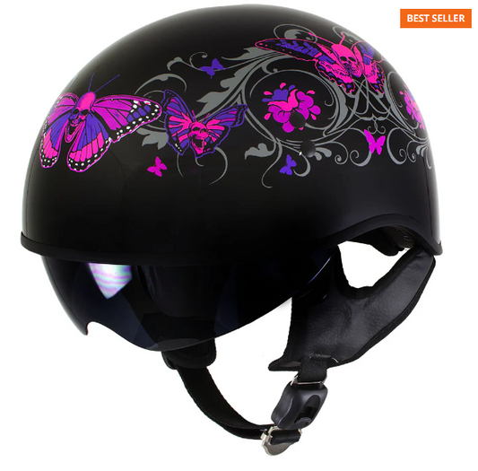 Pink Butterflies Advanced DOT Helmet with Drop Down Tinted Visor