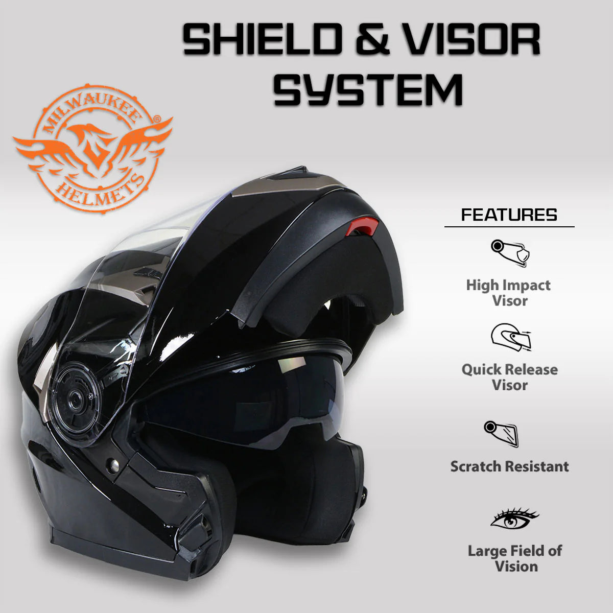 Ionized Gloss Black Advanced Motorcycle Modular Helmet Biker w/ Drop Down Visor