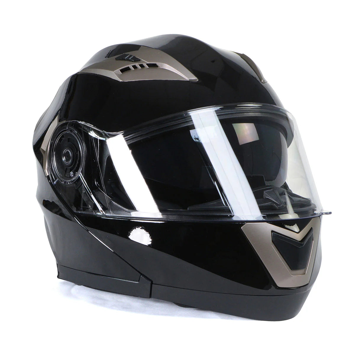 Ionized Gloss Black Advanced Motorcycle Modular Helmet Biker w/ Drop Down Visor