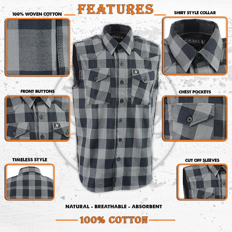 Button-Down Flannel Cut Off Sleeveless Casual Shirt