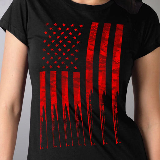 Hot Leathers 'Flag and Bullets' Full Cut Ladies Black T-Shirt