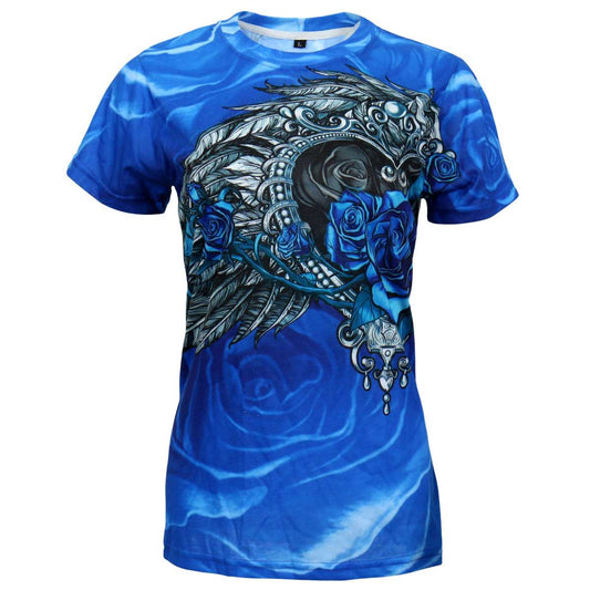 Hot Leathers Ladies Blue Angel Roses Fitted 3D All Over Printed T-Shirt