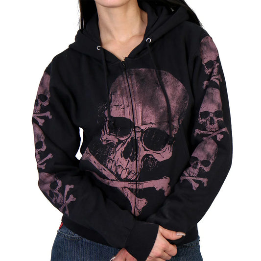 Ladies Black Zipper Hoodie Bones Print Artwork