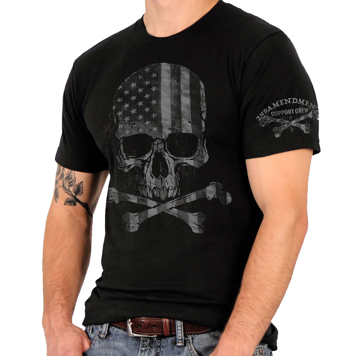 Men’s' Faded Flag Skull Black T-Shirt