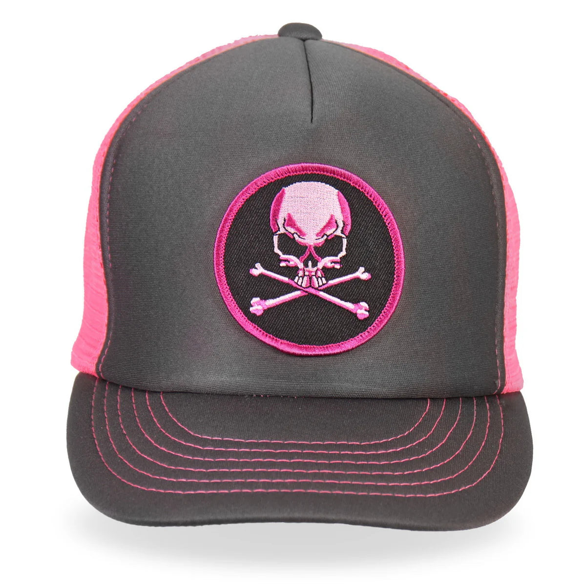 Skull and Crossbones Grey and Pink Trucker Hat