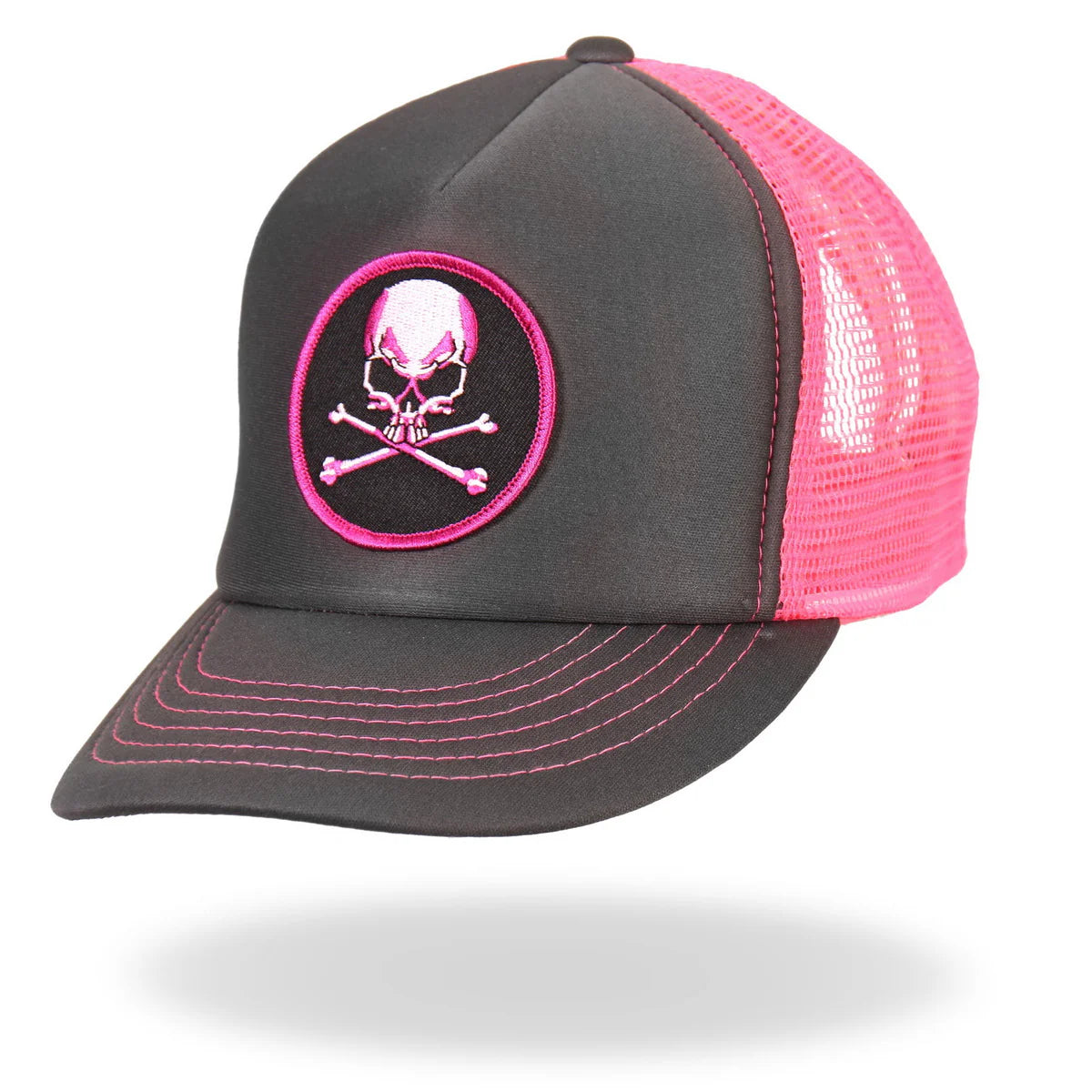 Skull and Crossbones Grey and Pink Trucker Hat