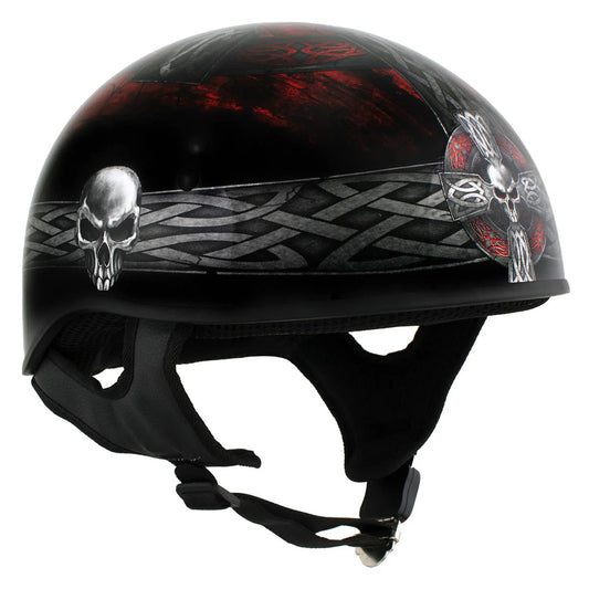 Celtic Cross Motorcycle DOT Approved Skull Cap Half Helmet Biker