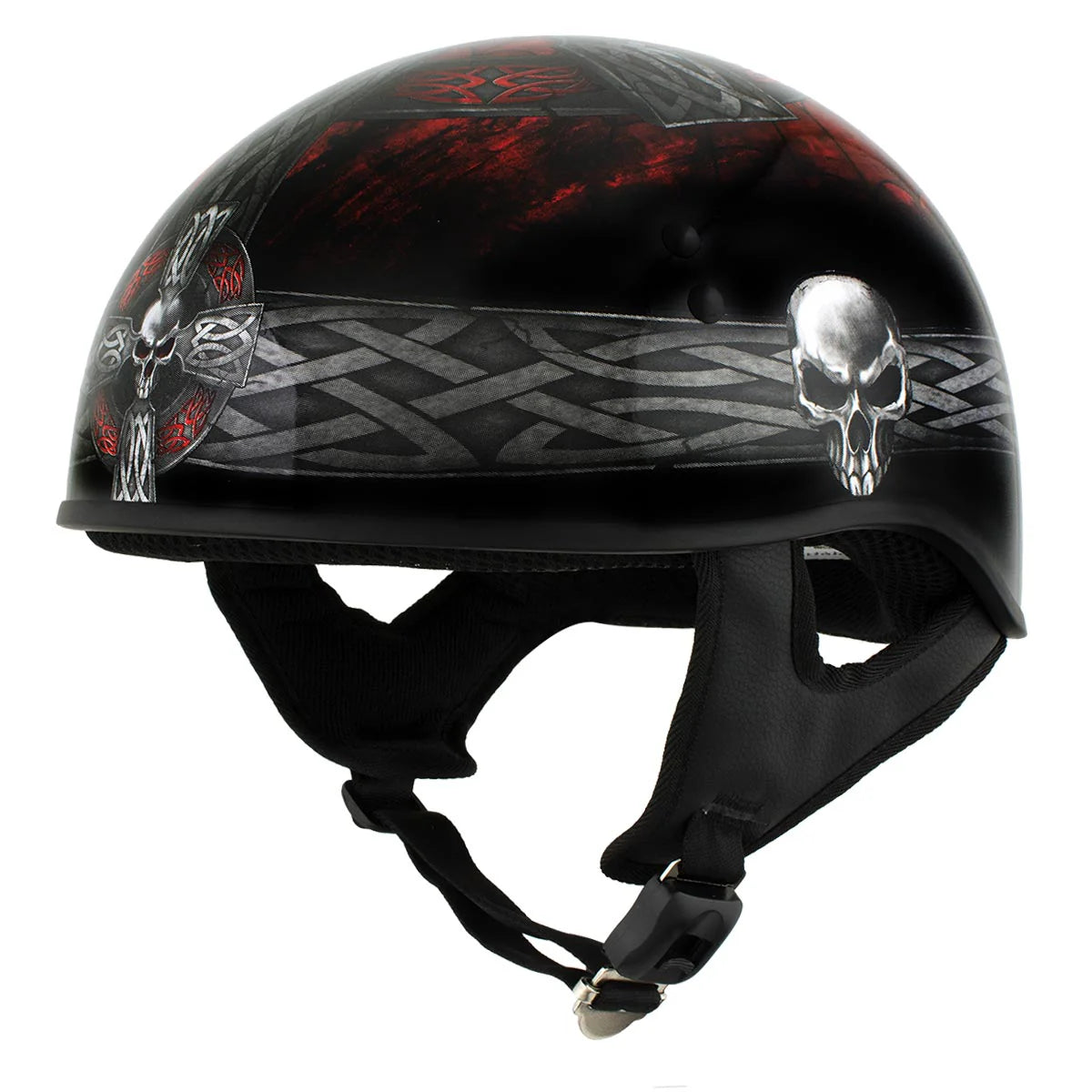 Celtic Cross Motorcycle DOT Approved Skull Cap Half Helmet Biker