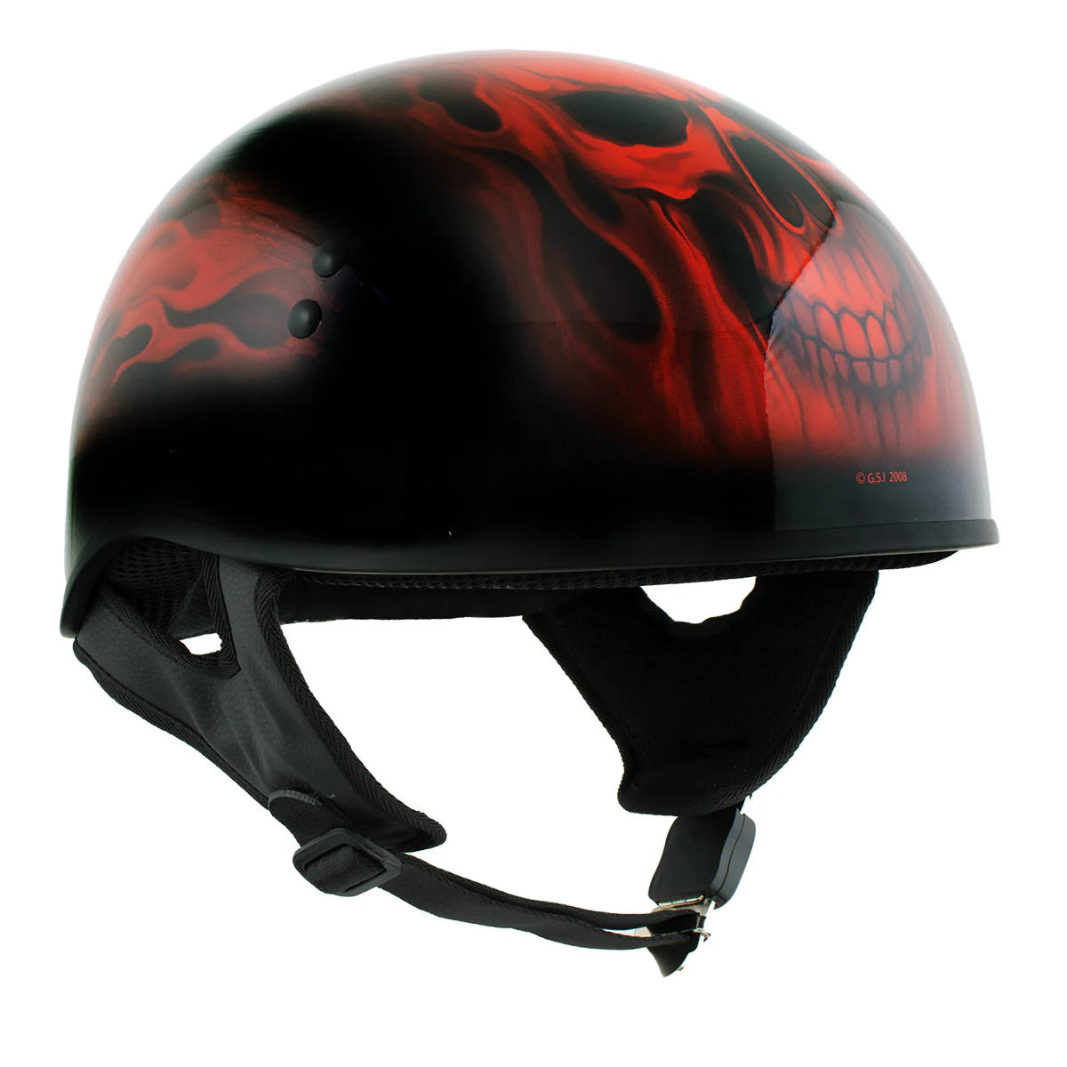 Black Red Flame Skull Motorcycle DOT Approved Skull Cap Half Helmet Biker