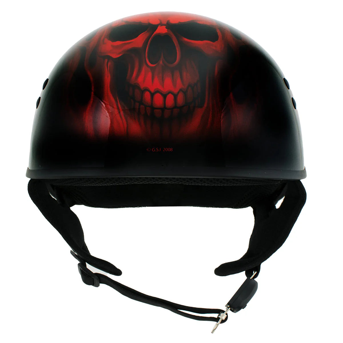 Black Red Flame Skull Motorcycle DOT Approved Skull Cap Half Helmet Biker