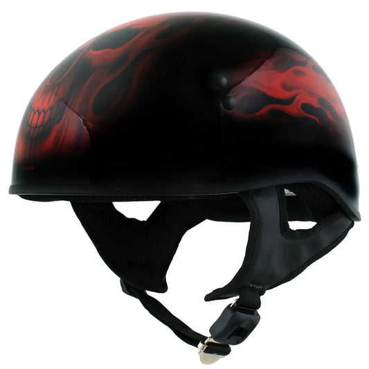 Black Red Flame Skull Motorcycle DOT Approved Skull Cap Half Helmet Biker