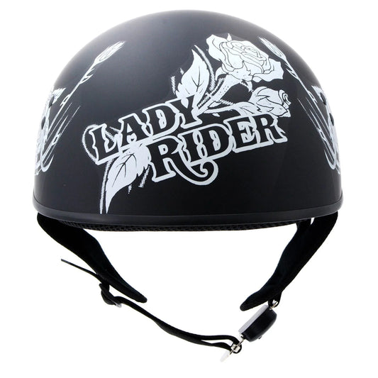 Lady Rider Flat Black Motorcycle DOT Approved Skull Cap Half Biker Helmet