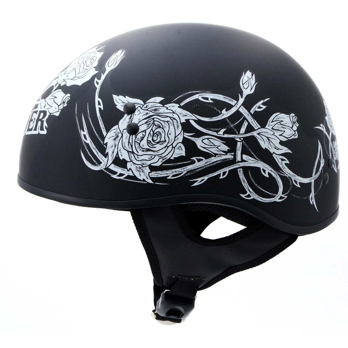 Lady Rider Flat Black Motorcycle DOT Approved Skull Cap Half Biker Helmet
