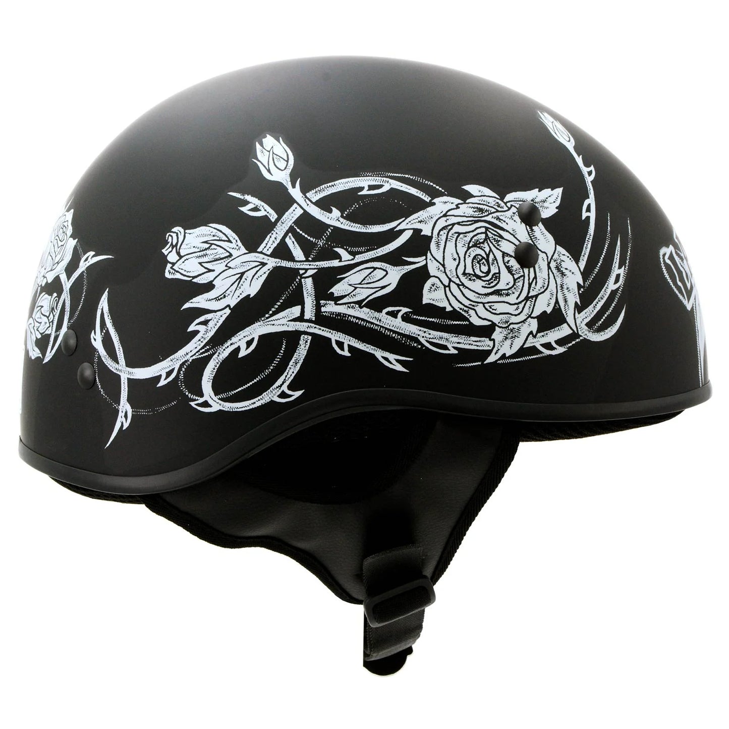 Lady Rider Flat Black Motorcycle DOT Approved Skull Cap Half Biker Helmet