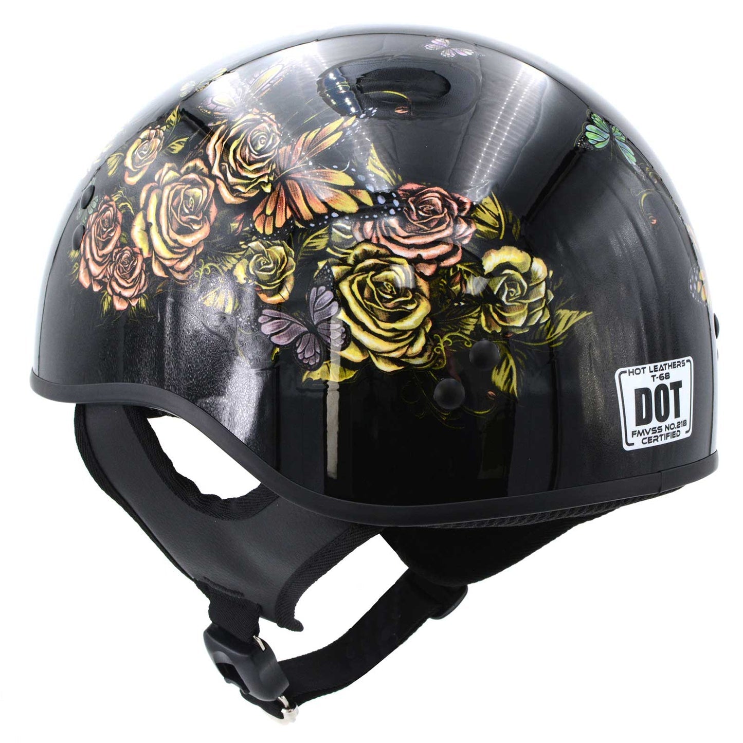 Butterfly Lock Gloss Black Motorcycle DOT Approved Skull Cap Half Biker Helmet
