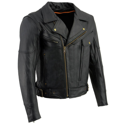 Men's Black Premium Thick Leather Motorcycle Jacket Brando Style