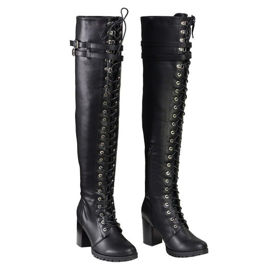 Women's Black Above the Knee Lace-Up Fashion Casual Boots