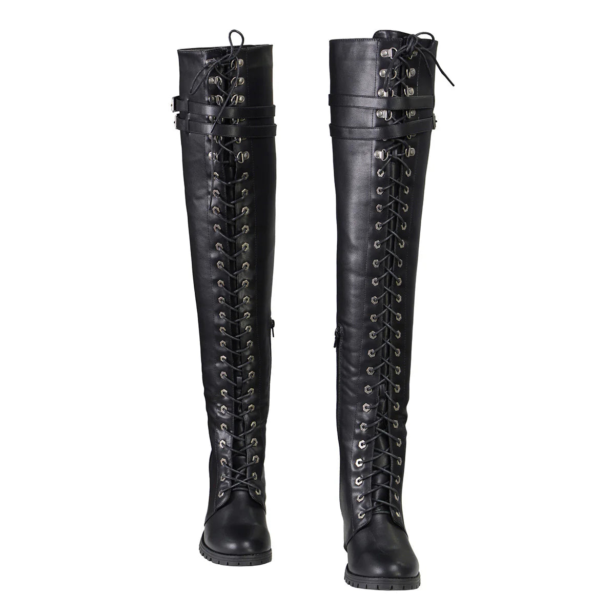 Women's Black Above the Knee Lace-Up Fashion Casual Boots