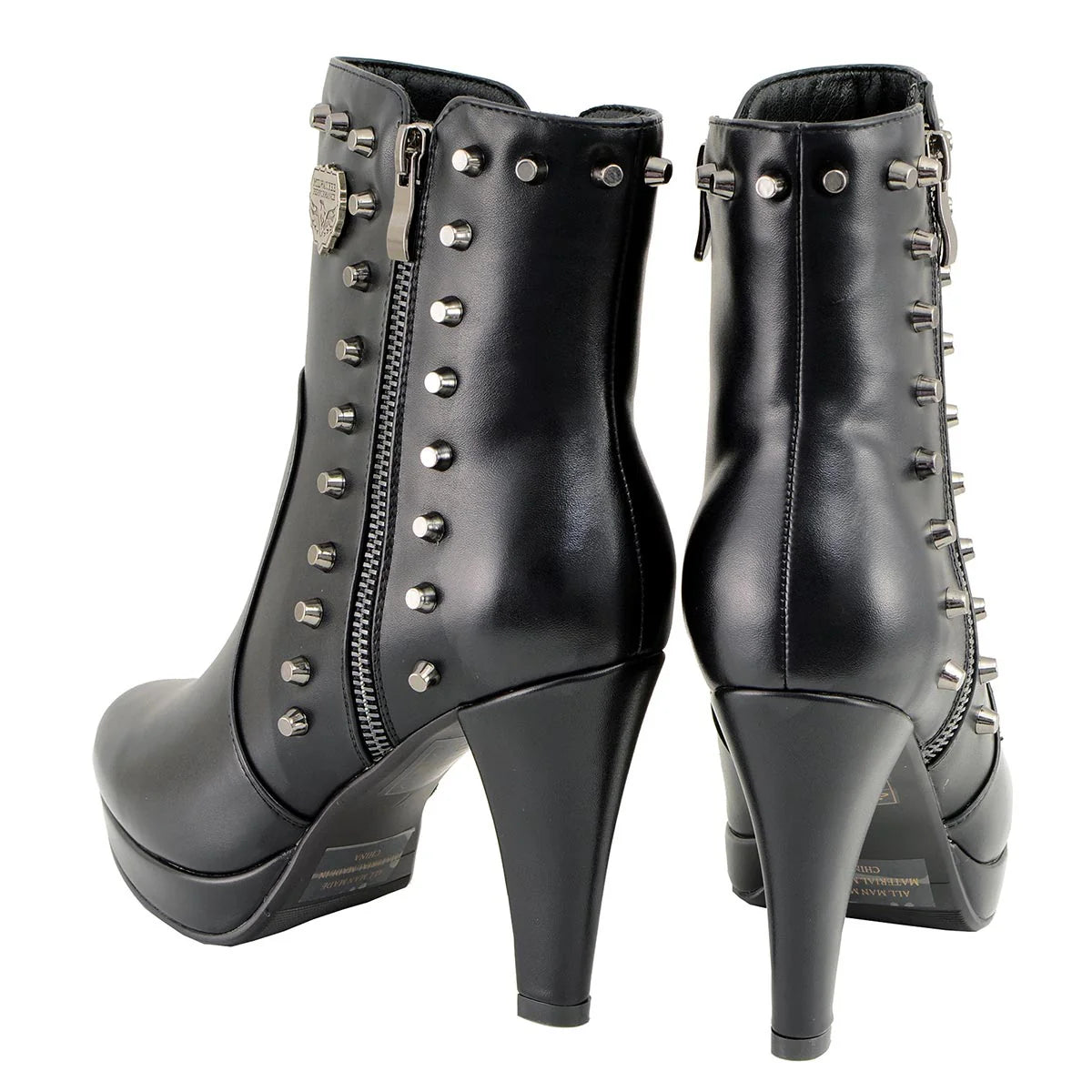 Women's Black Spiked Fashion Boots with Side Zippers
