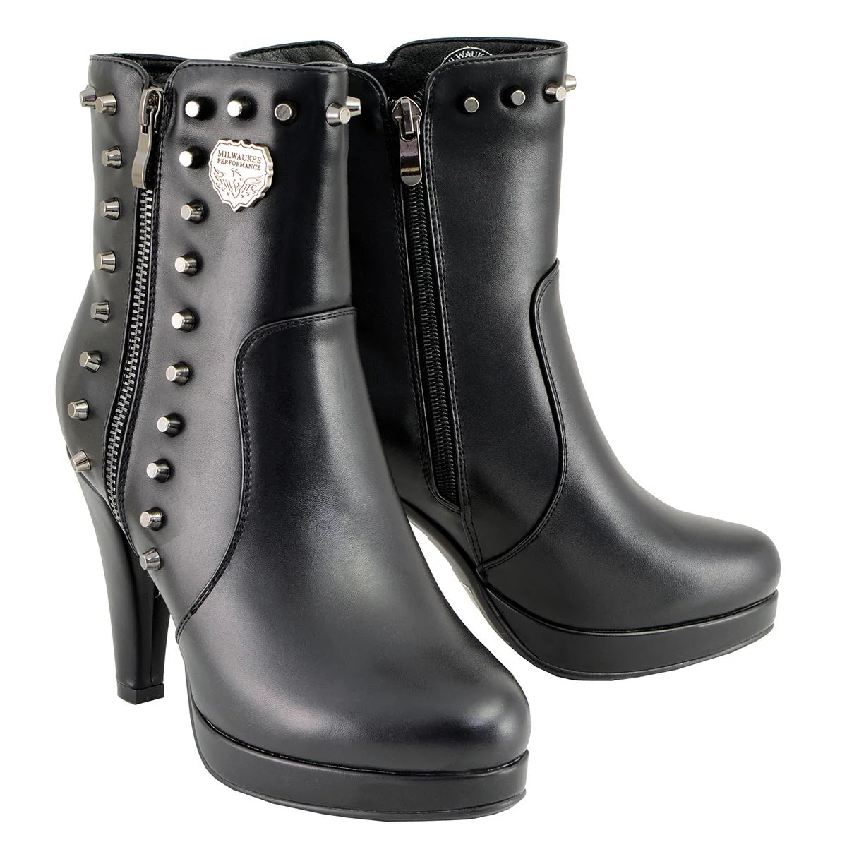 Women's Black Spiked Fashion Boots with Side Zippers