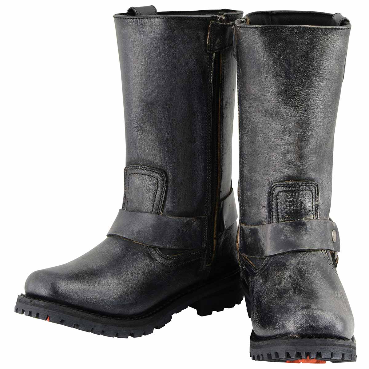 Men's Distressed Gray Leather 11-inch Classic Harness Square Toe Motorcycle Boots