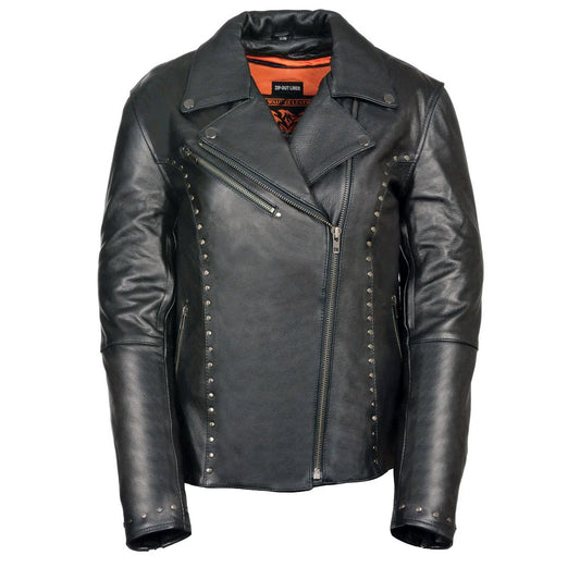 Women's Classic Riveted Motorcycle Black Leather Jacket