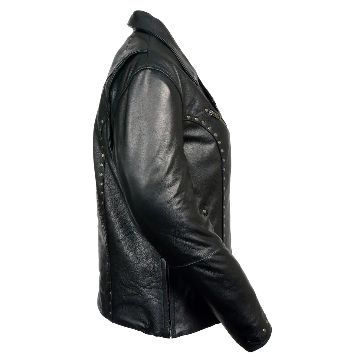 Women's Classic Riveted Motorcycle Black Leather Jacket