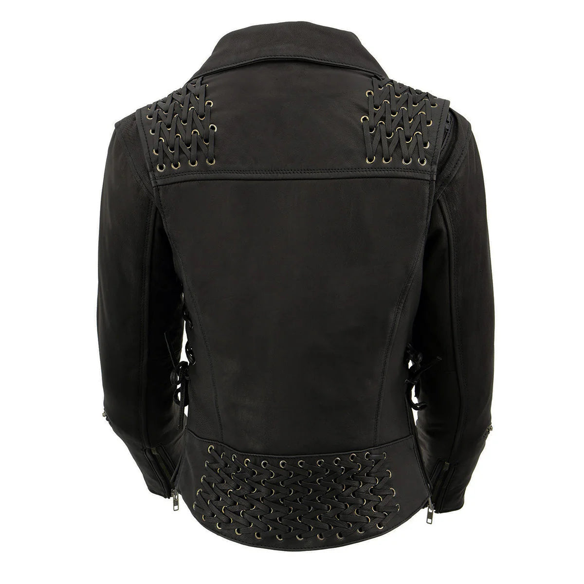 Women's Black Leather Lightweight Lace to Lace Jacket