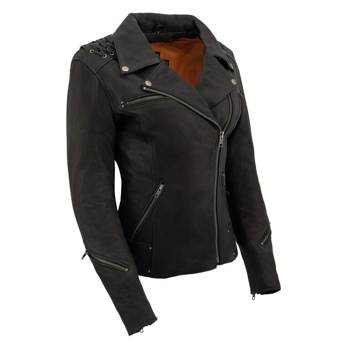 Women's Black Leather Lightweight Lace to Lace Jacket