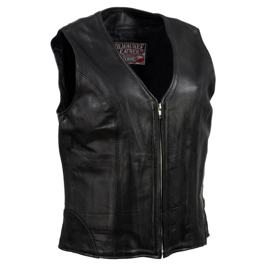 Motorcycle Leather Vest with Front Zipper-vest Womens "speed queen"
