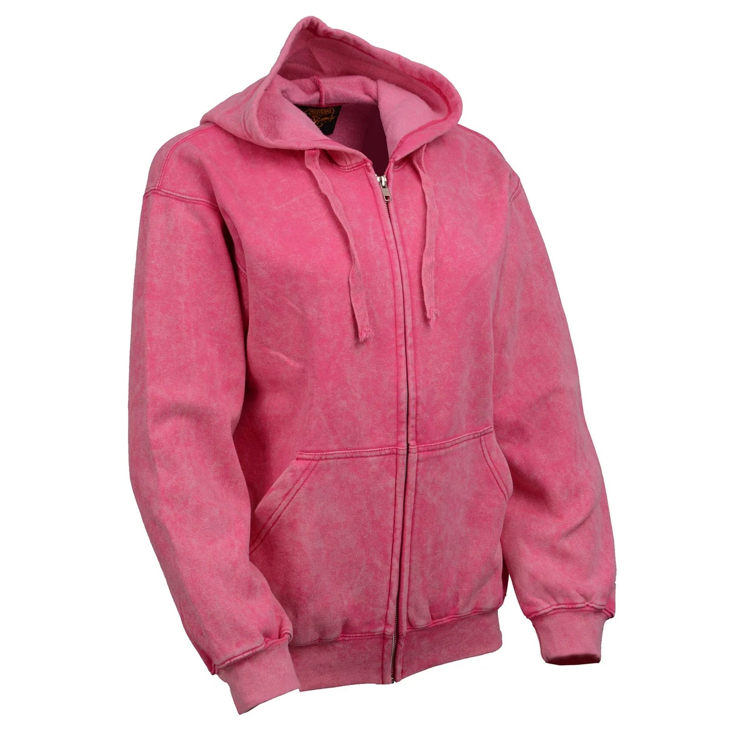 Women's Distressed Pink Sweatshirt Full Zip Up Long Sleeve Casual Hoodie - With Pocket