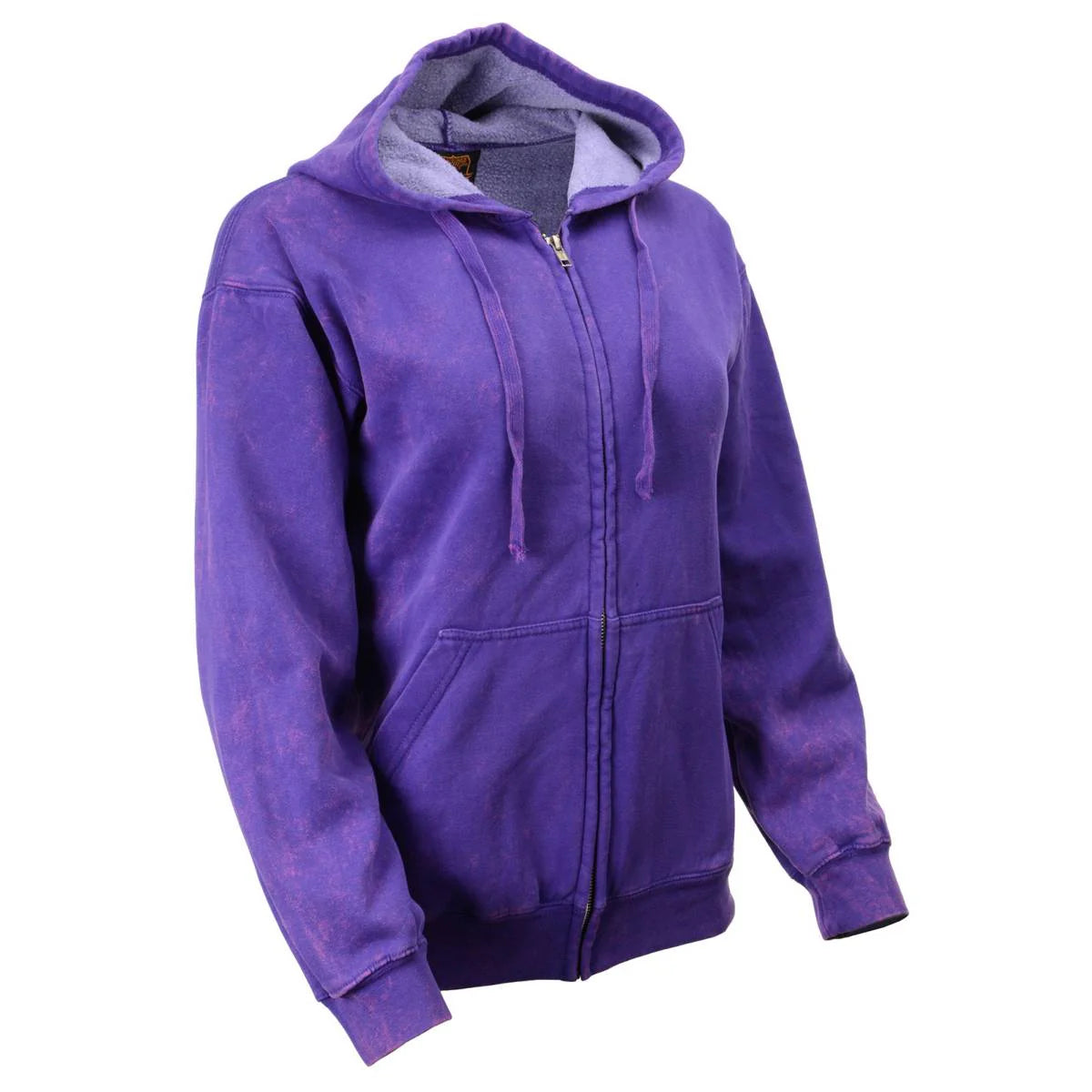 Women's Distressed Purple Sweatshirt Full Zip Up Long Sleeve Casual Hoodie - With Pocket