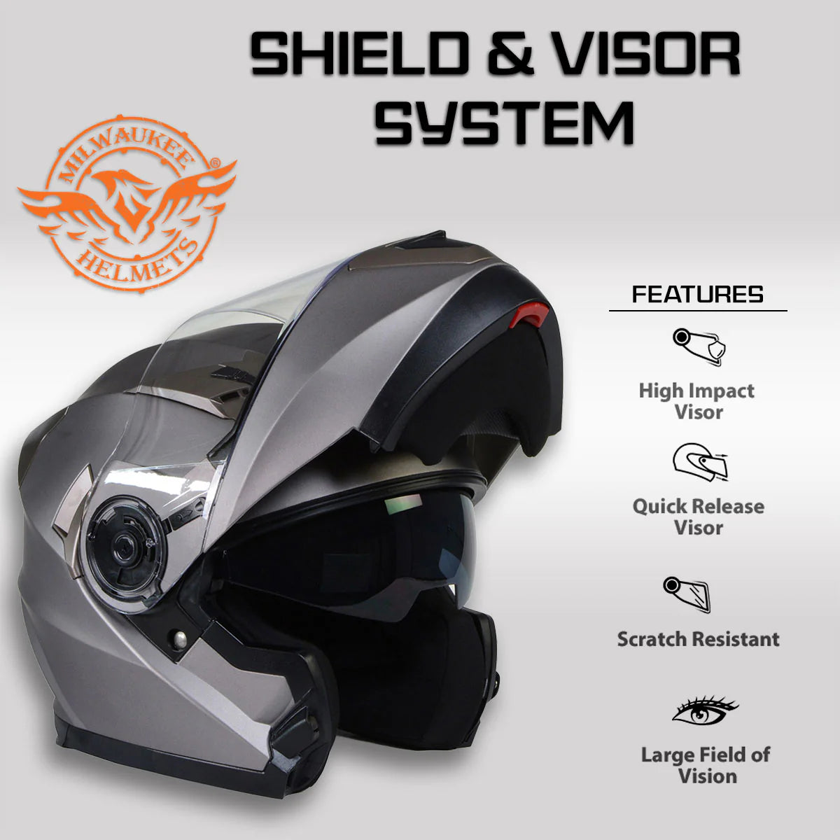 Ionized Silver Advanced Motorcycle Modular Helmet Biker w/ Drop Down Visor