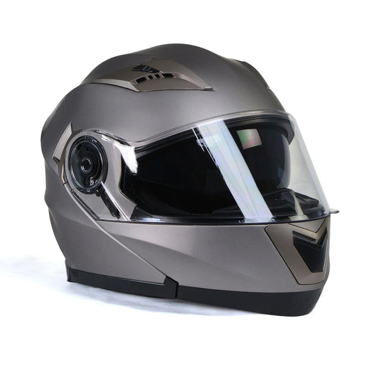Ionized Silver Advanced Motorcycle Modular Helmet Biker w/ Drop Down Visor