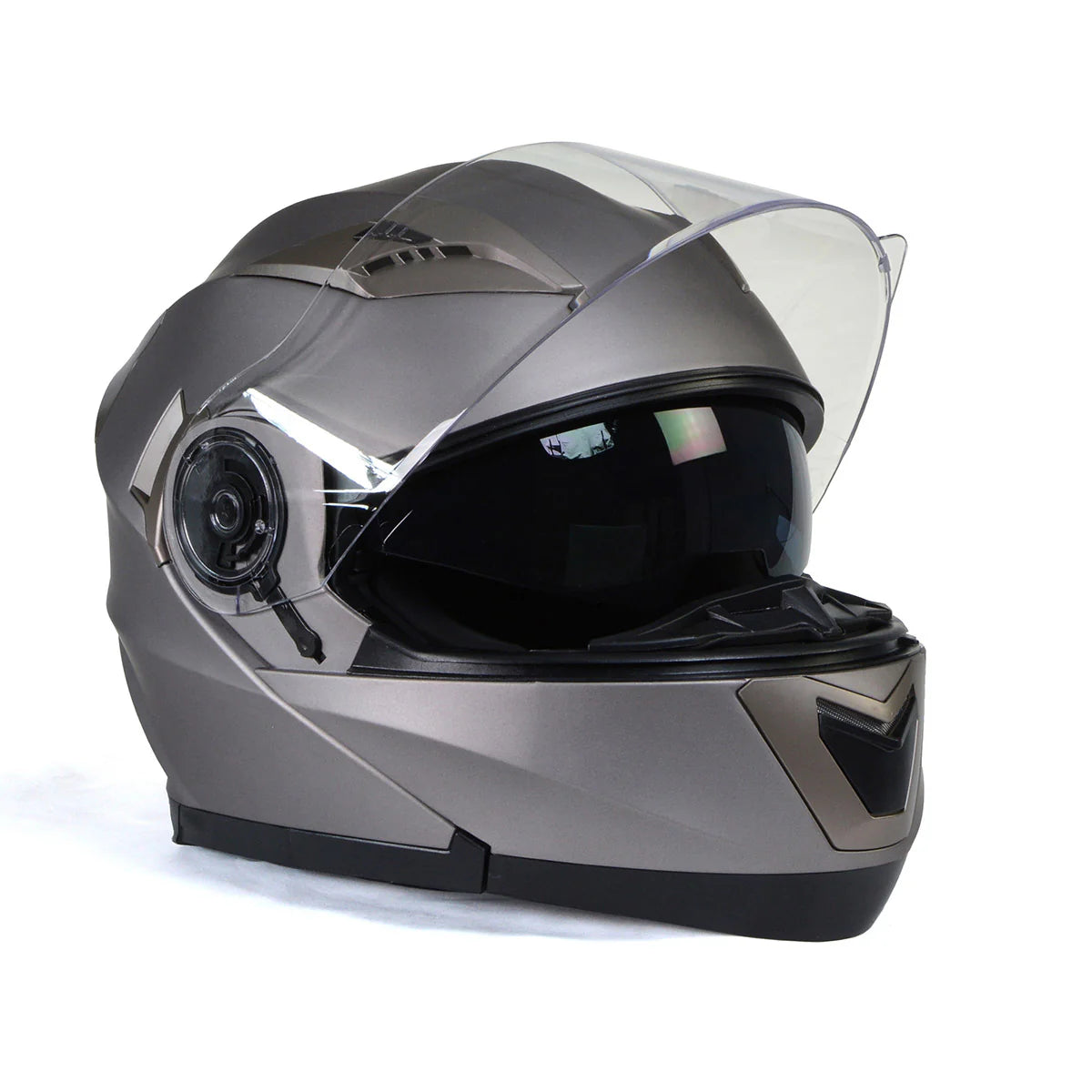 Ionized Silver Advanced Motorcycle Modular Helmet Biker w/ Drop Down Visor