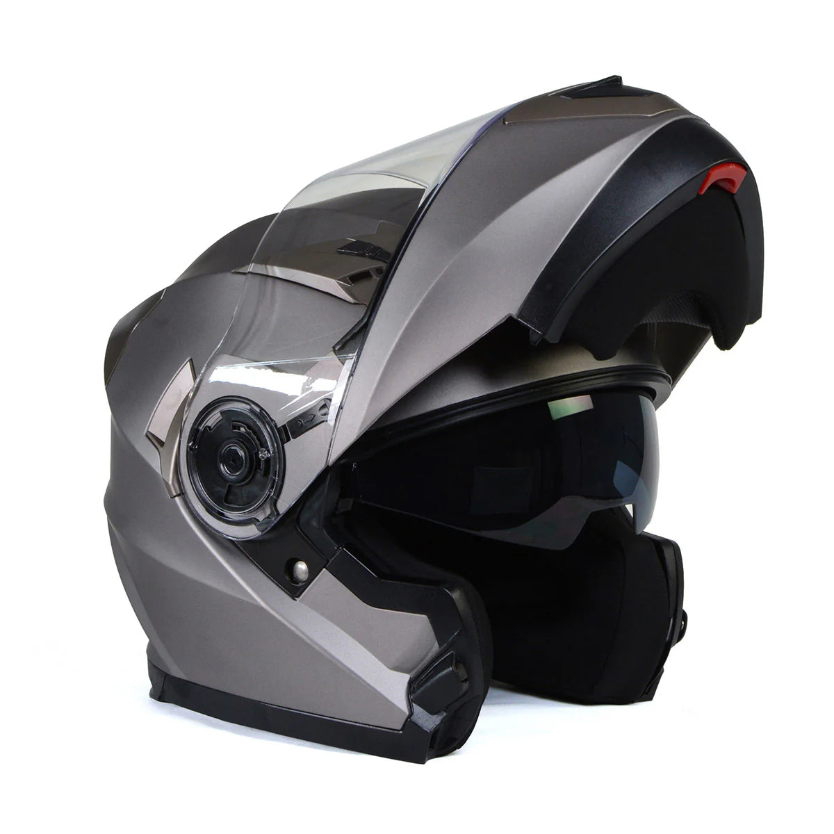 Ionized Silver Advanced Motorcycle Modular Helmet Biker w/ Drop Down Visor