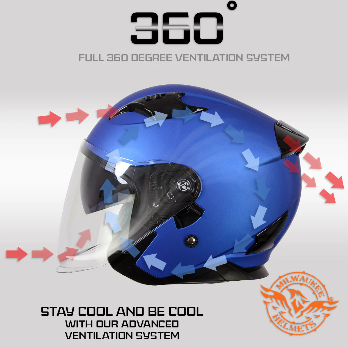 Shift Open Face 3/4 Blue Helmet Biker w/ Drop Down Visor   *Blue or Neon Yellow