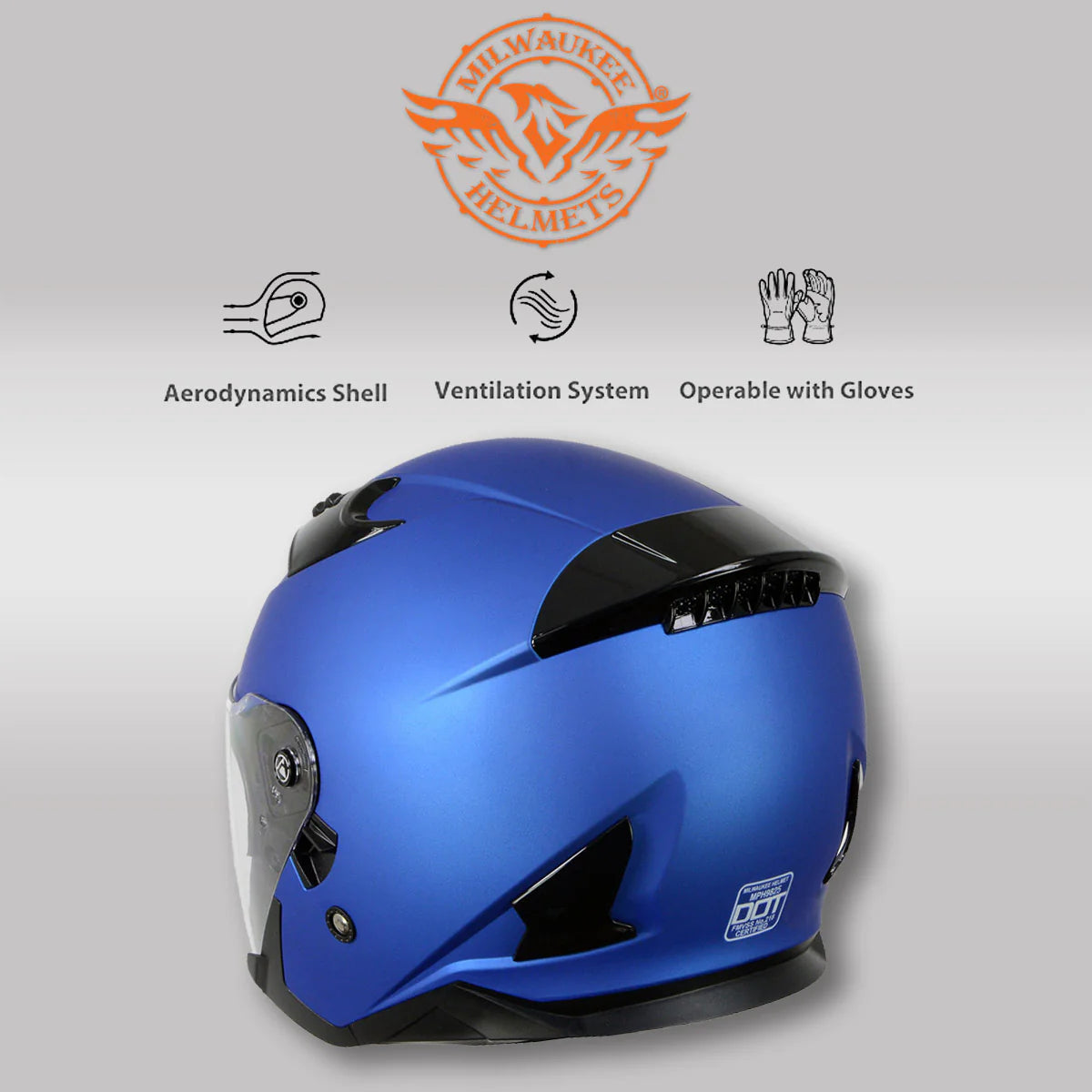 Shift Open Face 3/4 Blue Helmet Biker w/ Drop Down Visor   *Blue or Neon Yellow