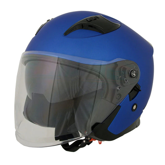 Shift Open Face 3/4 Blue Helmet Biker w/ Drop Down Visor   *Blue or Neon Yellow