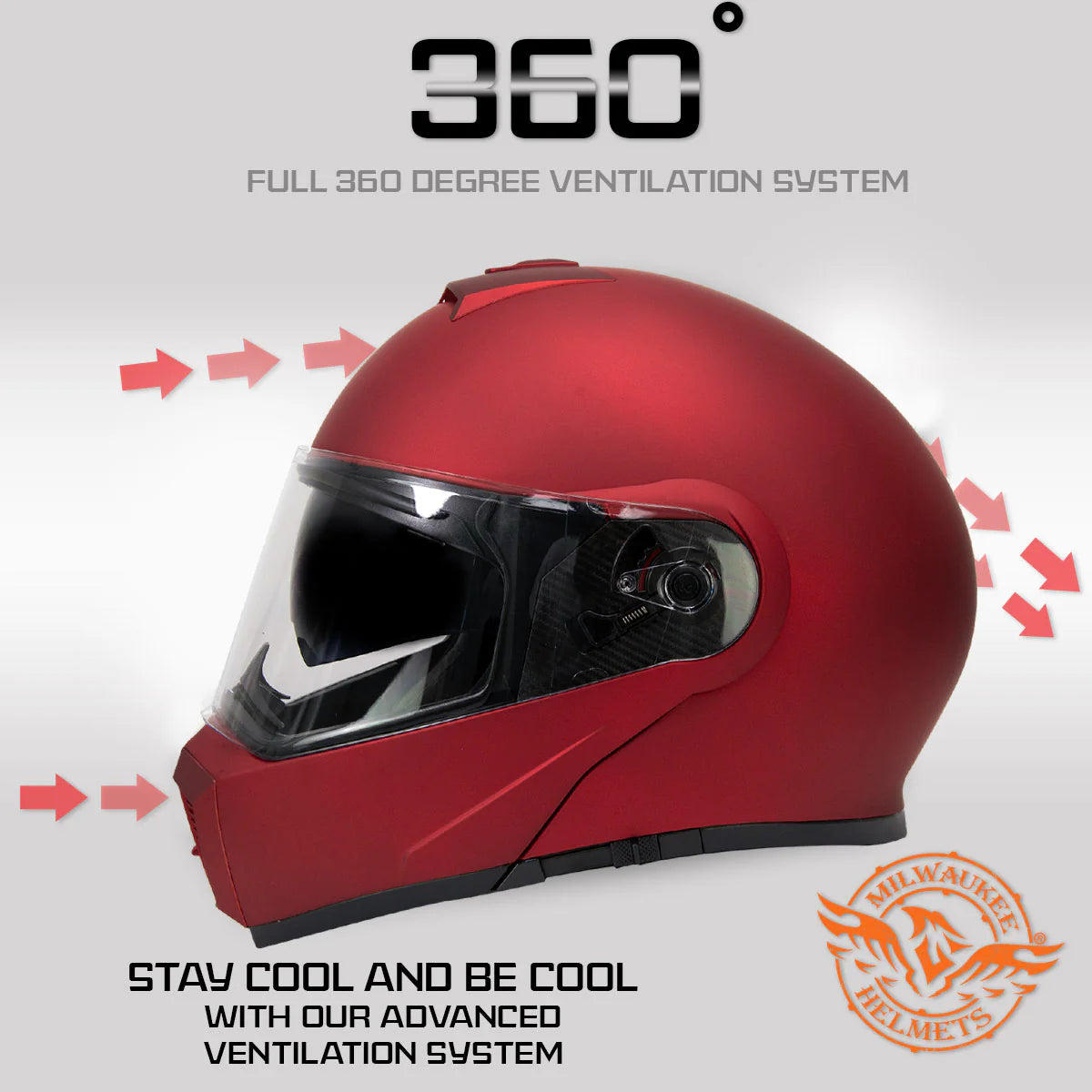 Cypher Flat Red Advanced Motorcycle Modular Helmet w/ Drop Down Visor