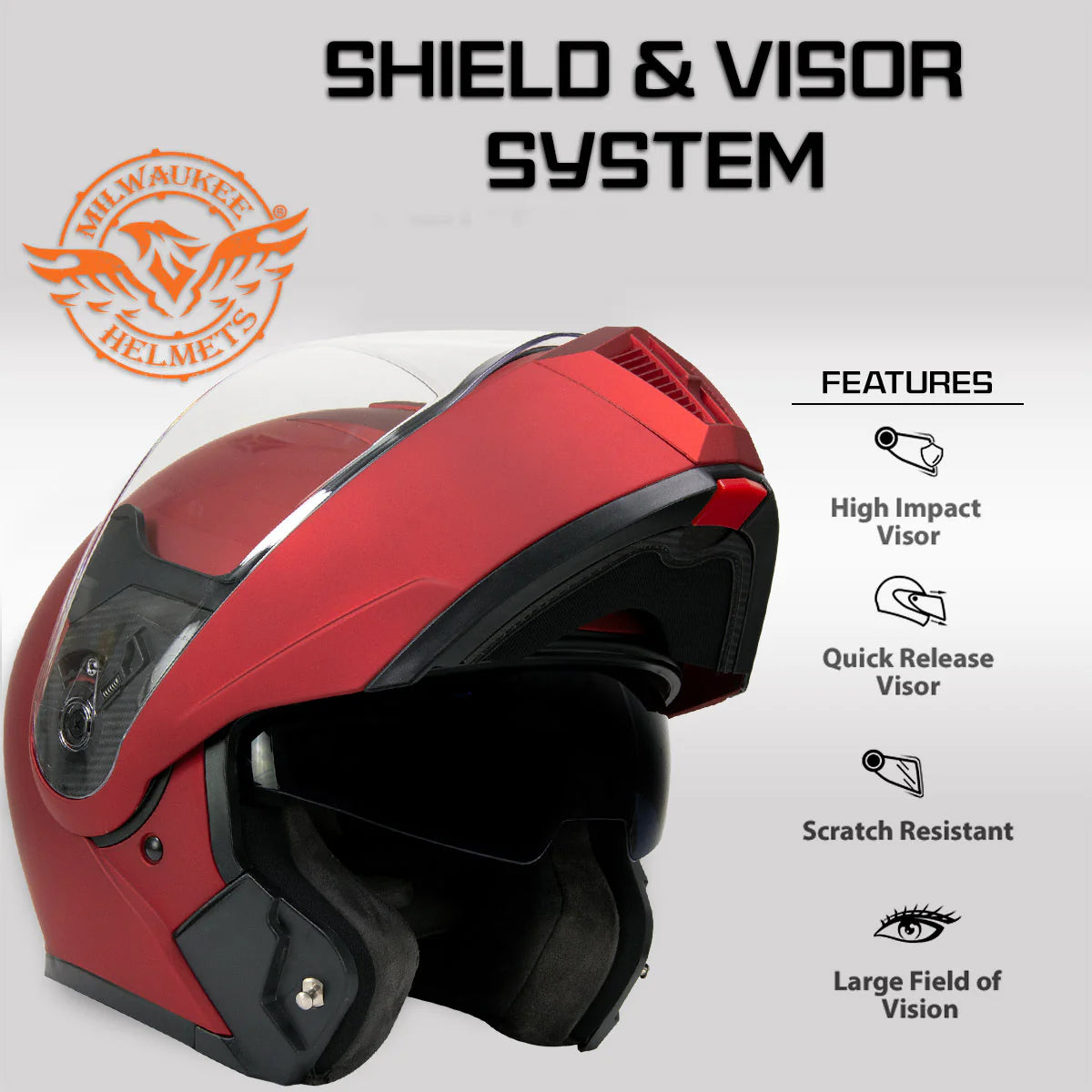 Cypher Flat Red Advanced Motorcycle Modular Helmet w/ Drop Down Visor